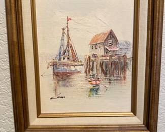 Original dock scene painting 