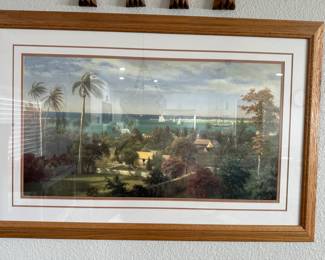 Ocean village large lithograph, well framed and matted