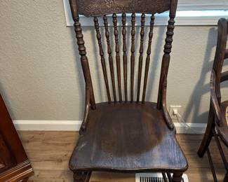 Press back wood side chair with spindle work 