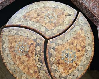 Round Wood Inlaid Table. 3 Sections