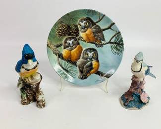 Knowles Owls Collector Plate and Bird Figurines