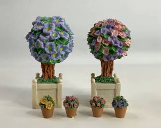 Dept 56 Snowbunnies Topiary Trees & Potted Flowers