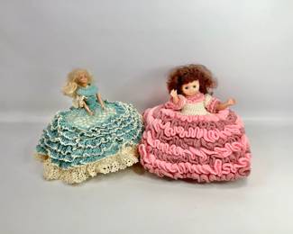 Vintage Dolls in Crocheted Dresses