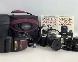 Minolta 35mm SLR, Camera, Flash and Case
