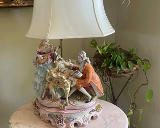 Capomonte porcelain lamp $300 obo
Marble side table $100