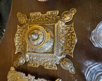 Vintage Brass Inkwell 