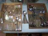 Assorted silverplated flatware and a set of Stanley Roberts stainless flatware. Plus six hard to find soup spoons from Casper's Henning Hotel.