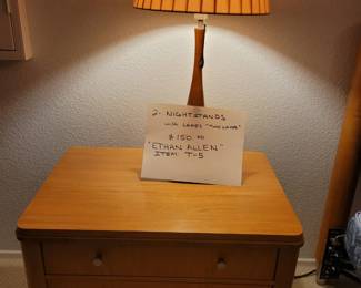 Item# T-5 $150.00 Ethan Allen Two nightstands with two lamps.