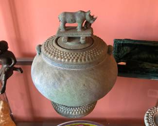 Tim Mather rhino lidded pottery vessel