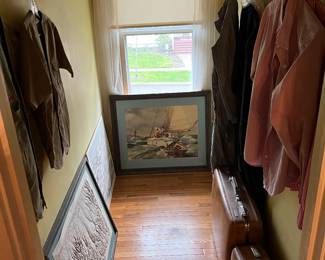 Artwork, women's large tops and luggage. 