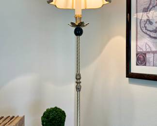 SOLD; vintage Chelsea House brass table lamp with tassle base and marble accents; 10x36