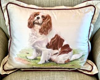 $280 each (2 available); custom, hand-painted silk pillow; 18x12
