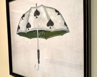 SOLD Spades umbrella print in black wood frame by Spicher & Co; 25.5x25.5
