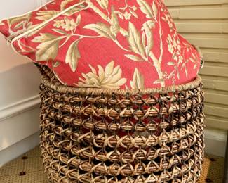 SOLD; 2 handled basket; 18x16; $48 each (2 available); custom botanical down-filled pillow; 16x16