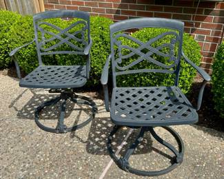 SOLD pair of metal outside swivel chairs; 24x22x35