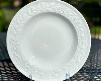 ALL SOLD; 72 pieces of Bernardaud "Louvre" Limoges every day china; pictured are the rim soup plates; sells new for $4400.