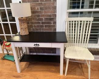 wood painted desk in black and white  