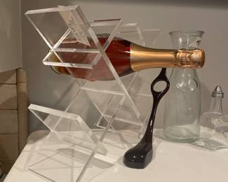heavy acrylic wine holder  and wood golf wine holder 
