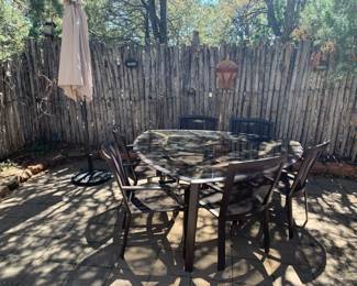 Patio table and chairs set, umbrella