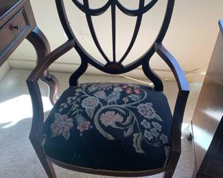 Hepplewhite shield back chair with needlepoint seat