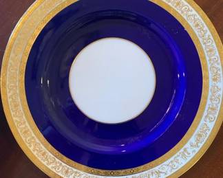 Minton's cobalt and gold dinner plates, set/10