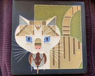 Motawi tile 'Barn Kitty' based on design by Charley Harper (1922-2007)