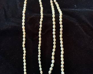 Vintage seed pearl necklace with 14K yellow gold and diamond clasp