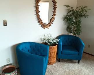 Antique mirror and side chairs
