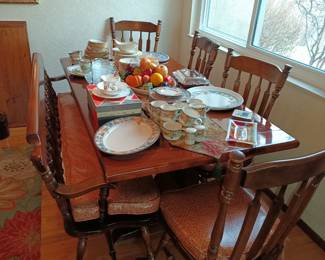 Trestle table with bench and 4 chairs