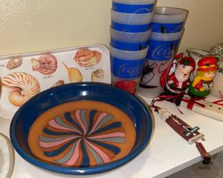 Signed Pottery  bowl, Coke Polar Bear Cups