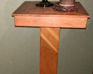 Oak Fern Stand, Large Green Glass Compote, Signed pottery vase