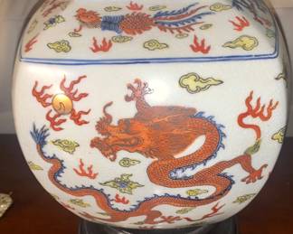 Vintage Chinoiserie Porcelain Dragon Canton Hand Painted Vase