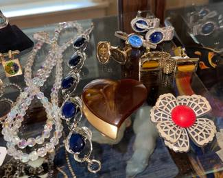 Pins, Crystal Necklace, Cuff Links, Bracelet 