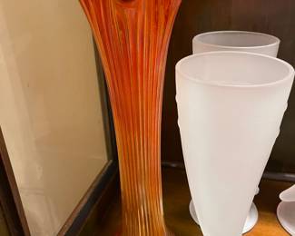 Fenton Fiery Orange  Glass Ribbed Base