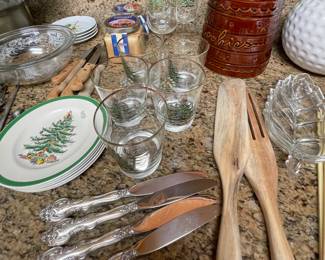 Spode Christmas Tree Glasses and Dessert Plates