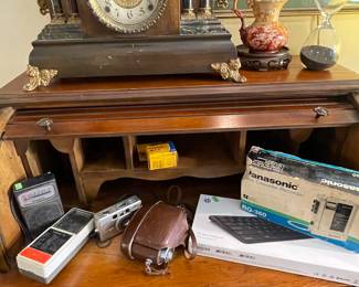 Vintage Cameras, Am & Fm Radios, Panasonic Mini Cassette Recorder, Hour Glass