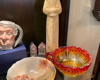 Carnival glass candy dish, Royal Doulton Fox Hunting Bowl