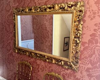 Ornately Carved Antique Heavily Gilt Mirror
