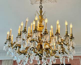 French Style 39-LIGHT Chandelier Fine Cut Crystal, Gold Washed Bronze Frame