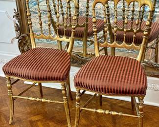 Pair of Gilt Victorian spindle side chairs with turned spindle legs