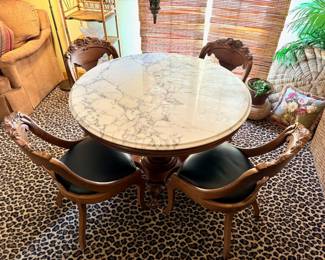Nice Antique Style Marble Top Drum Table. 4 Carved chairs sold separately.