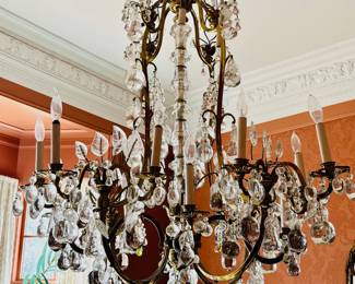 Lovely French Baccarat Rococo Style Chandelier with Large Hanging Crystal Fruit bought at Manheim Galleries New Orleans