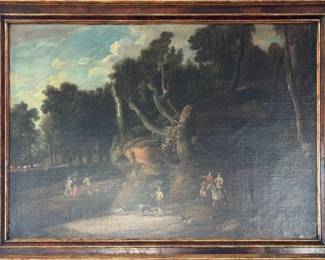 Large 17th C European Bucolic Country Landscape O/C Painting. DIMENSIONS: sight 52” x 37”, framed 59” x 44” MONUMENTAL piece