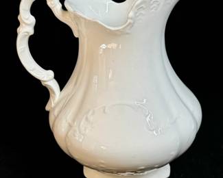 Older White Ironstone Water Pitcher with Rigory Handle