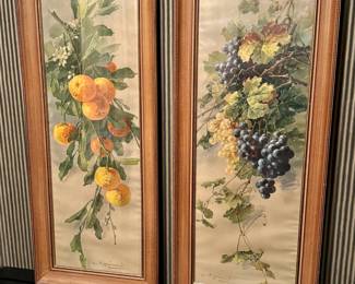Antique style fruit lithographs - pair