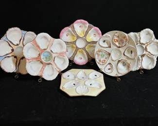 Collection of Six Gilt and Painted Antique Oyster Plates Including Haviland