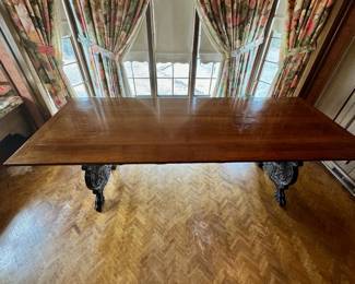 Antique Trestle Dining Table Carved With Griffon Feet 7’