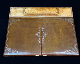 Antique Gilt leather desk pad set