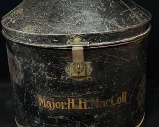 Military (Major's) tin hat box with bold red interior