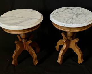 Small Italian Marble Top Tables in Mahogany and Hardwood Eastlake Syle